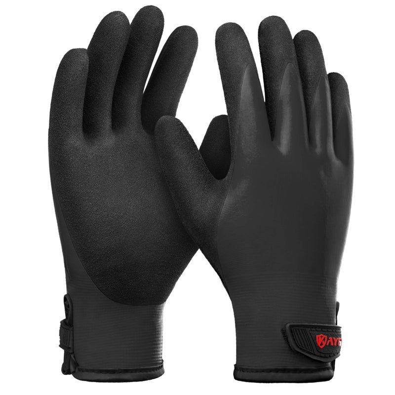 KAYGO Waterproof Thermal Work Gloves,3 Pairs Double Latex Coated, Good Grip and Dexterity, Insulated Liner Warm for Freezer Storage Cold Weather Fishing Winter Outdoor Jobs, KG145W,Large,black - Image 1